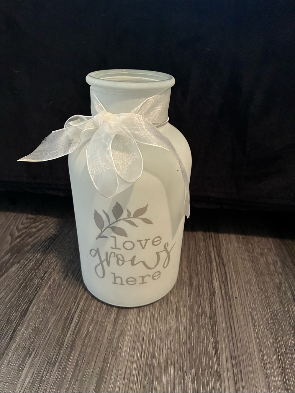 White 'Love Grows Here' Decorative Vase with Ribbon